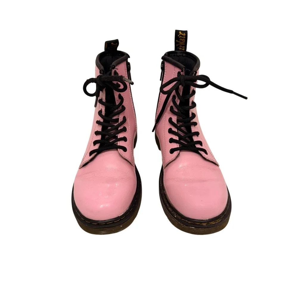 Dr Martens Pink Patent Leather Combat Boots Kids Size‎ 4 US 36 EU Side Zip